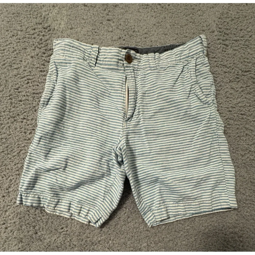 J Crew Stanton Blue Striped Pockets Casual Flat Front Chinos Shorts Mens Size 29